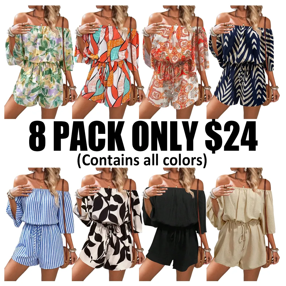 Women's Leaf Print Off-Shoulder Tie Jumpsuit