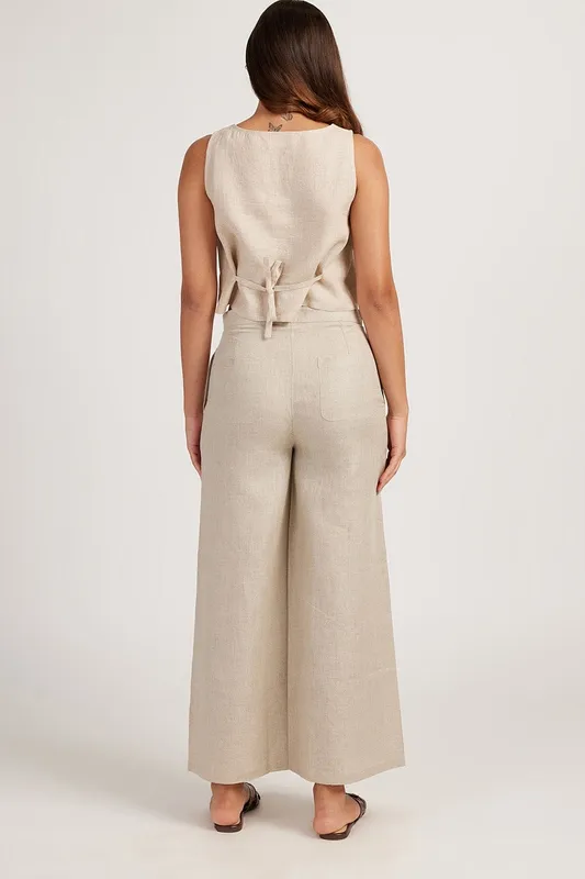 Ginger Linen Matching Set with Crop Tank & Wide-Leg Pants