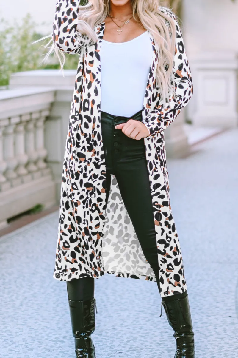 Easy Layer Leopard Pocketed Open Front Cardigan