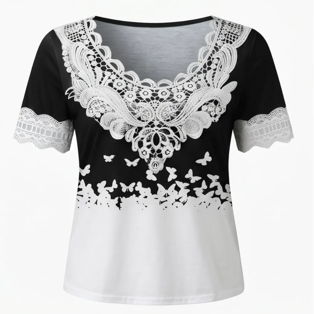 Lace Yoke Floral Blouse