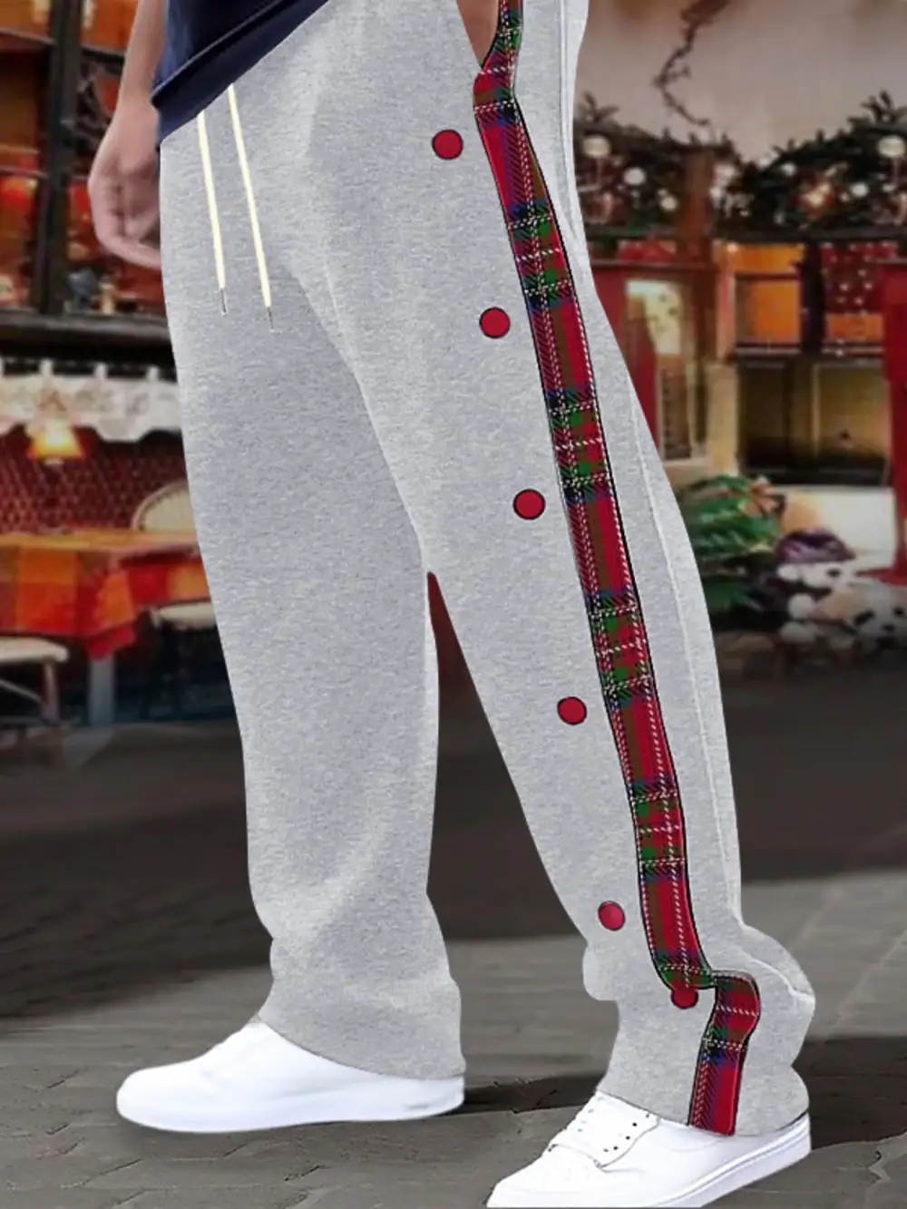 Men's Full Size Plaid Trim Snap Button Track