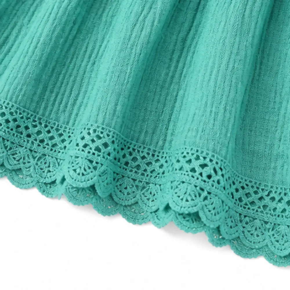 Tiered Lace Trim Pocket Midi Dress