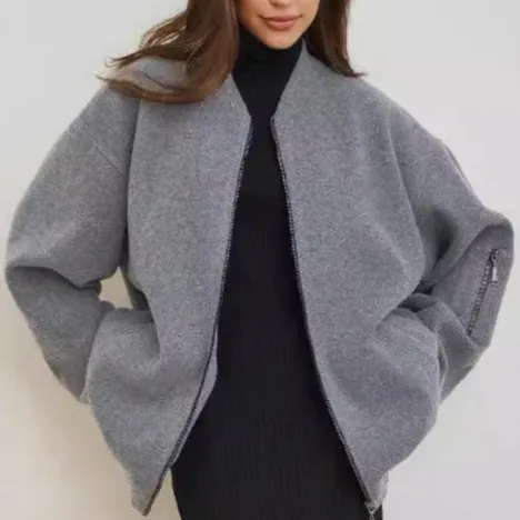 Relaxed Wool-Blend Casual Outerwear Jacket