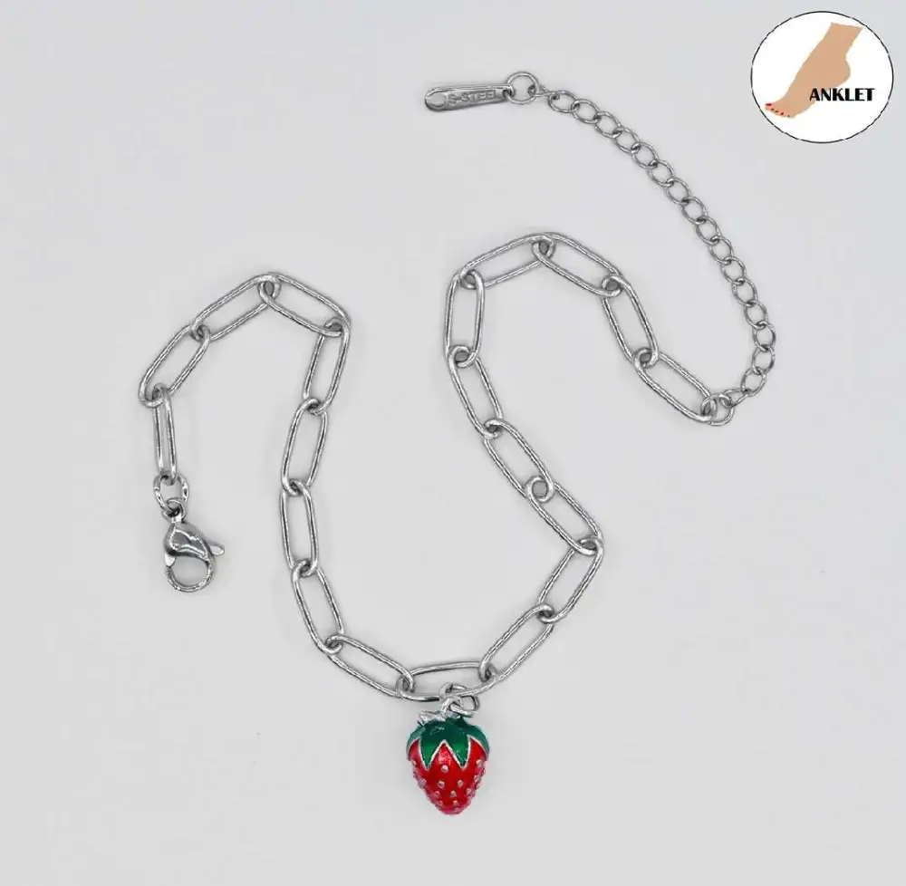 Delicate Strawberry Charm Anklet