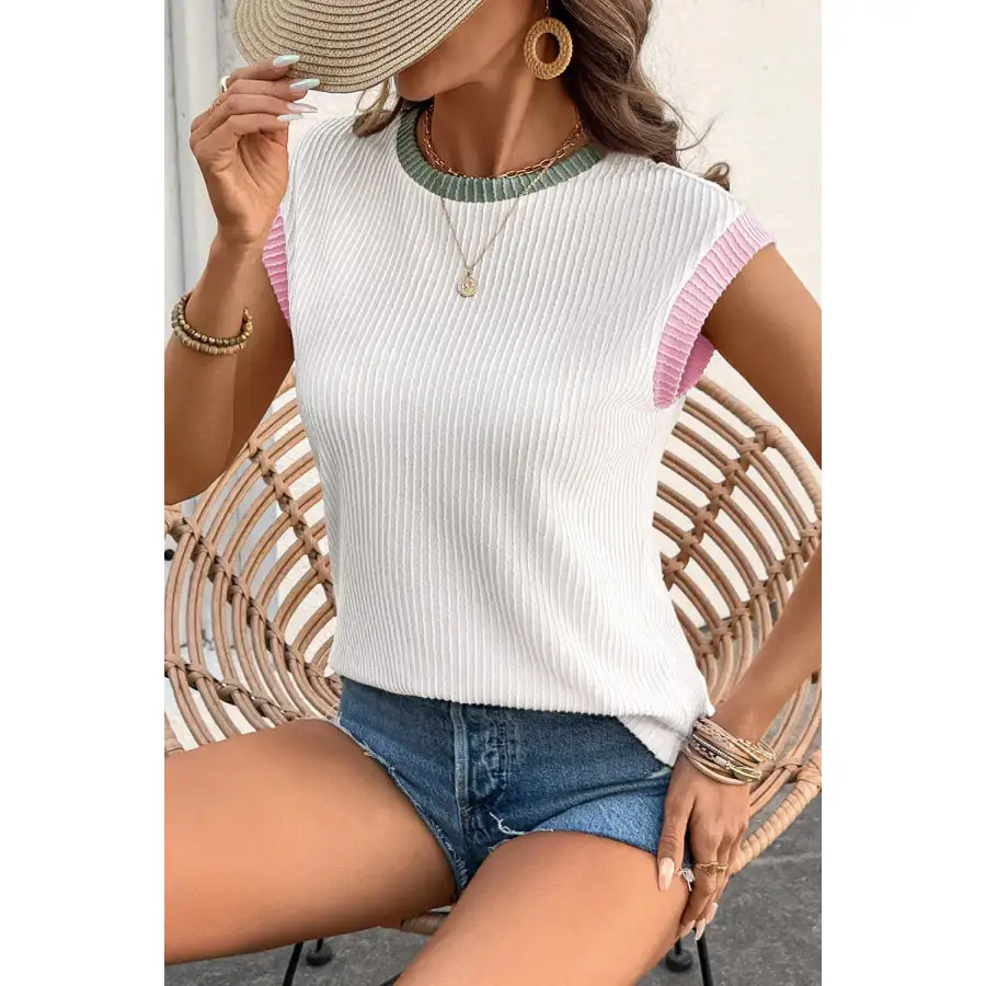 Contrast Trim Ribbed Knit Sleeveless Top