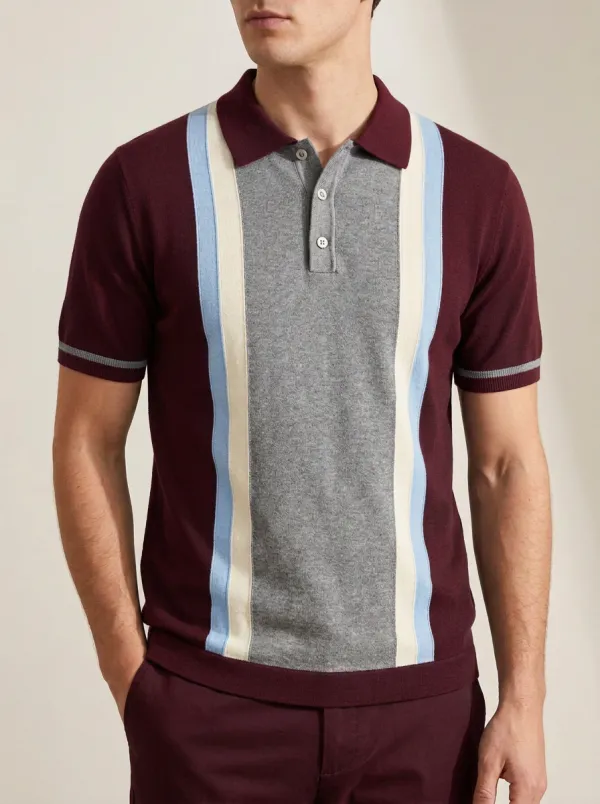 Men's Vintage Colorblock Stripe Knit Polo Shirt