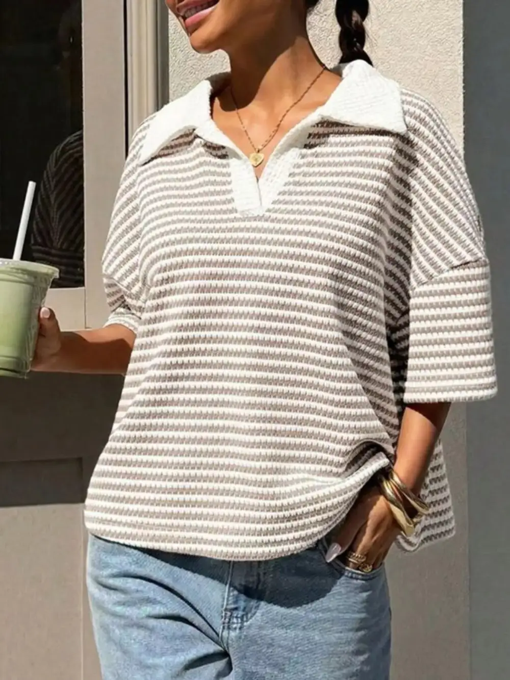 Striped Knit Polo Shirt