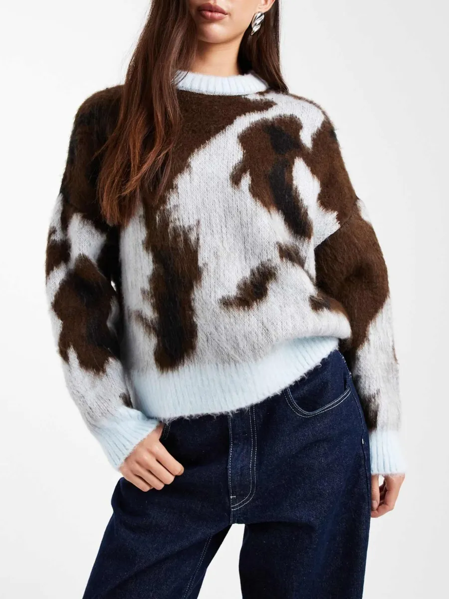 Cow-Print Oversized Knit Sweater