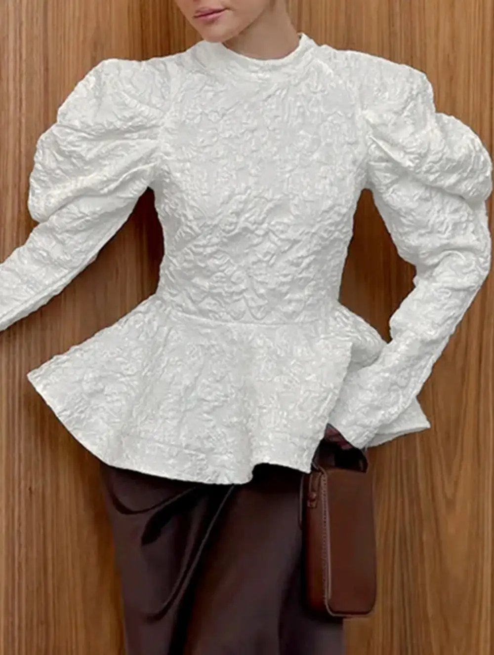 French Vintage Puff Sleeve Jacquard Tee