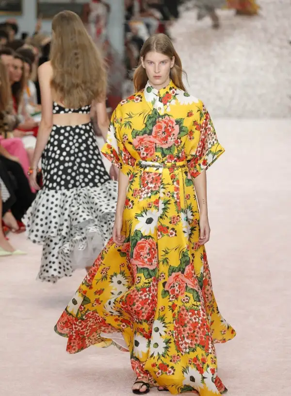 Printed Yellow Large Swing Long Dress