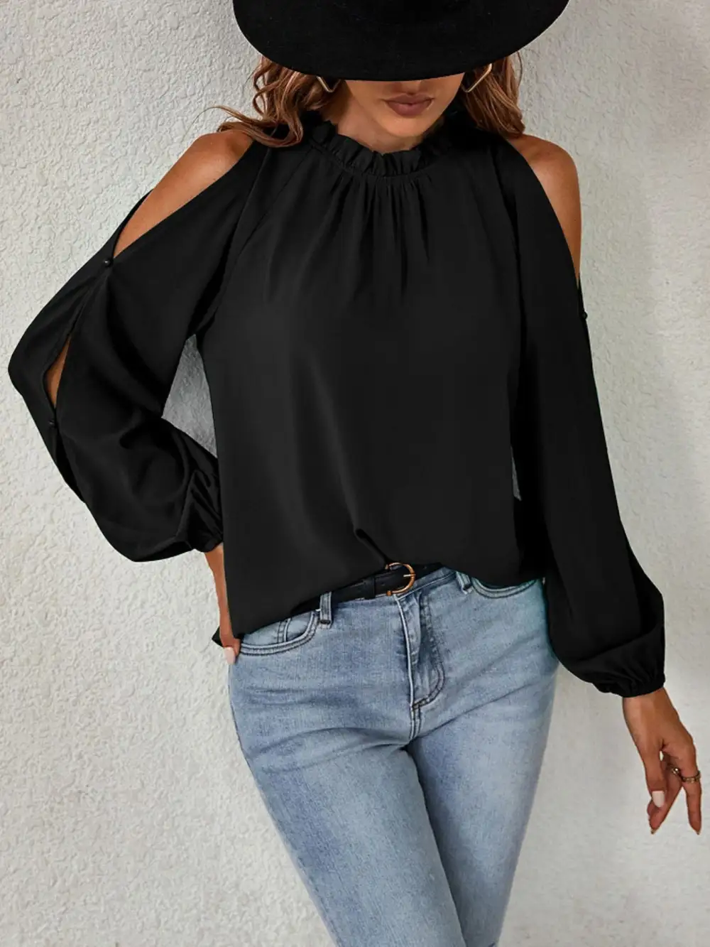 Cold Shoulder Frill Neck Blouse