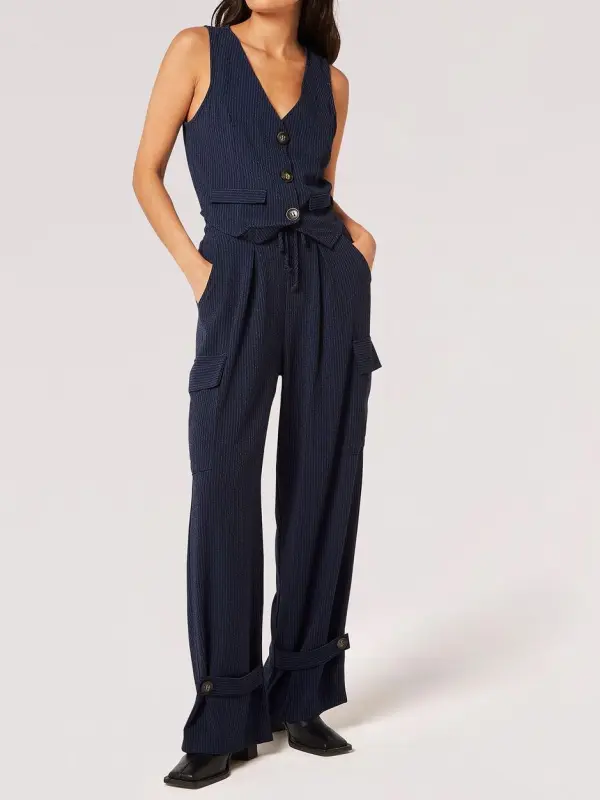 Textured Button Cuffs Cargo Trousers