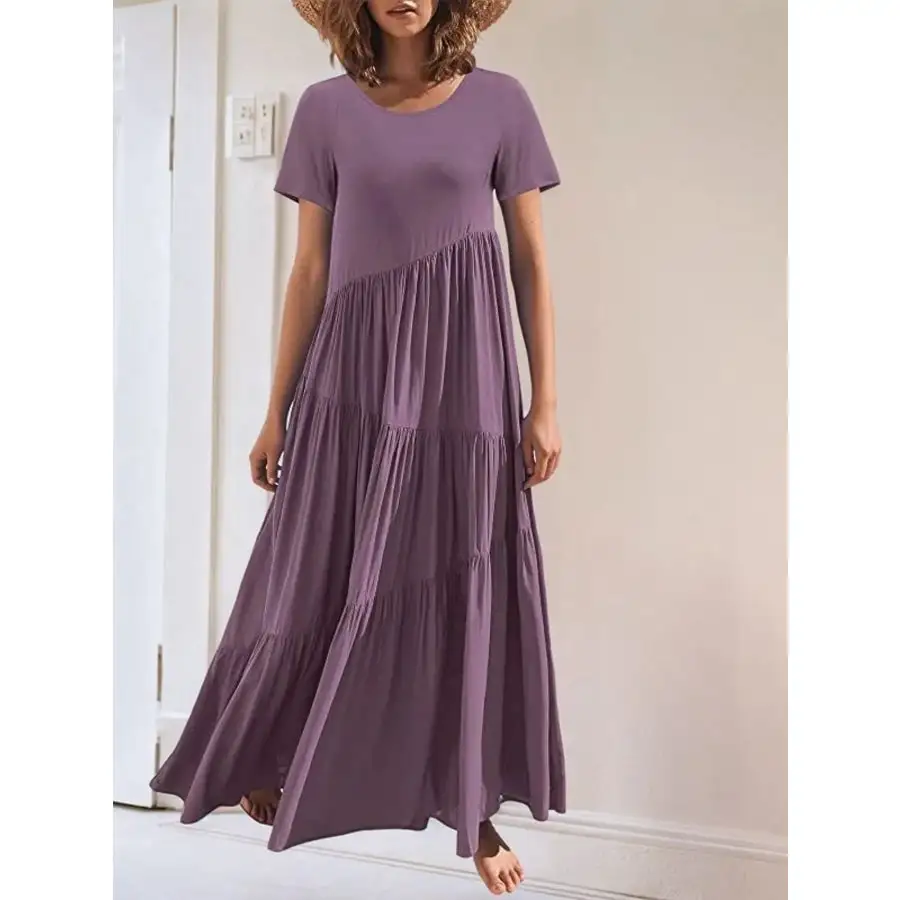 Round Neck Tiered Ruffle Maxi Dress