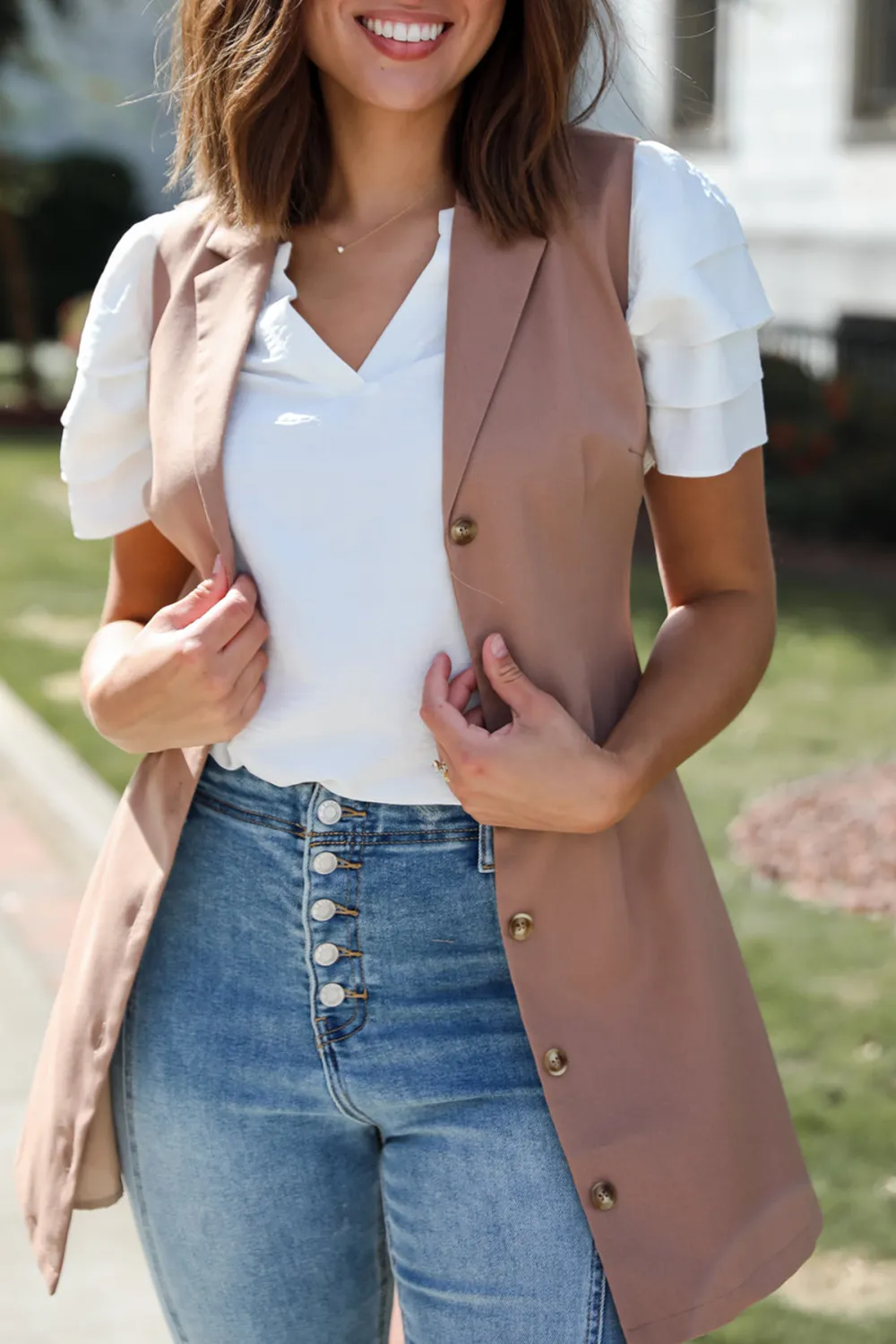 Mocha Sleeveless Blazer Mini Dress
