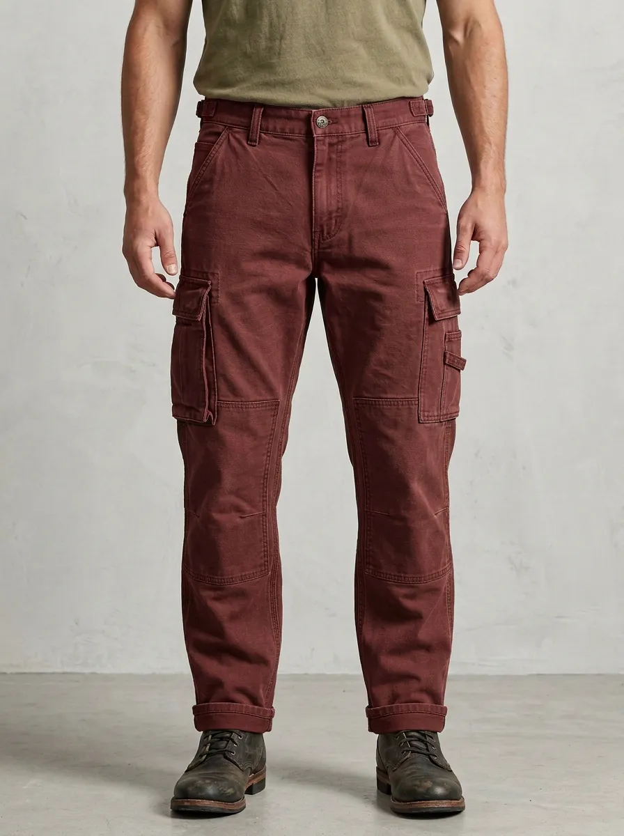 Men's Khaki Multi-Pocket Utility Cargo Pants