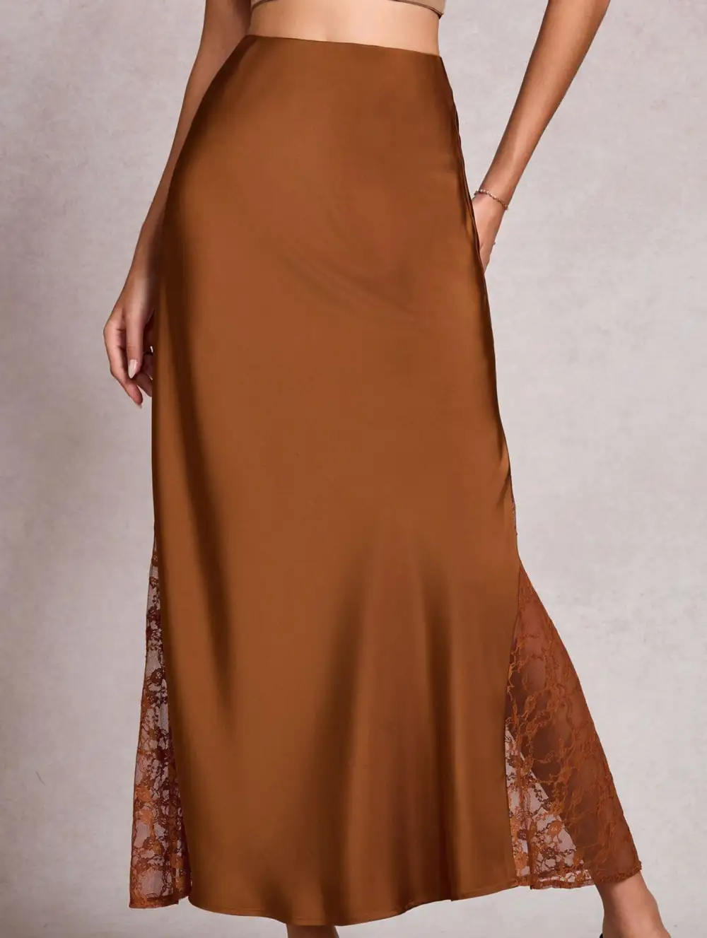 Satin Lace High Waist A-Line Skirt