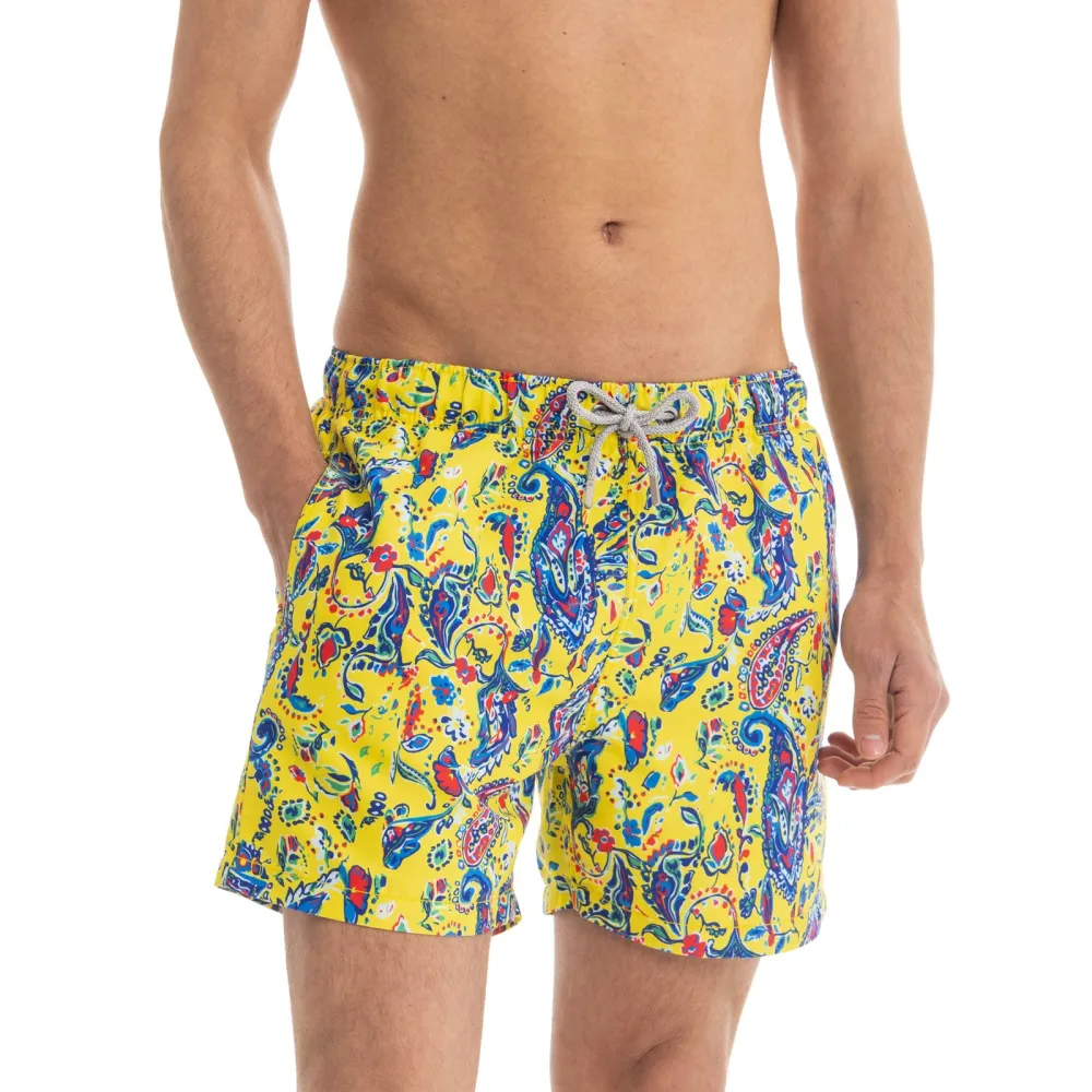 Yellow Paisley Swim Shorts