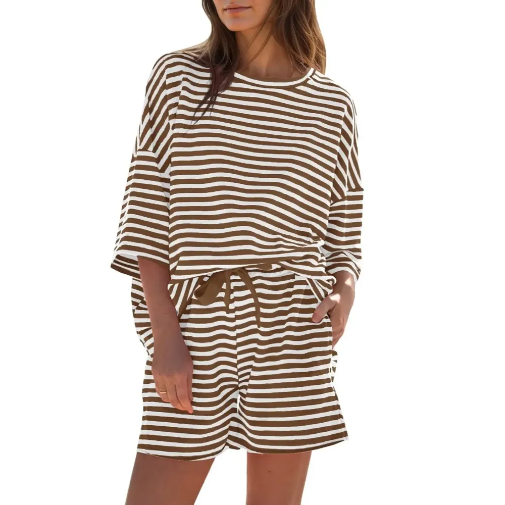 Women's Striped 2 Piece Short Lounge Set