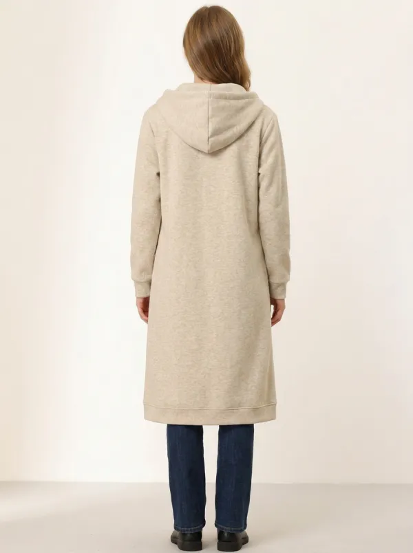 Soft-Profile Zip-Up Long Hooded Coat