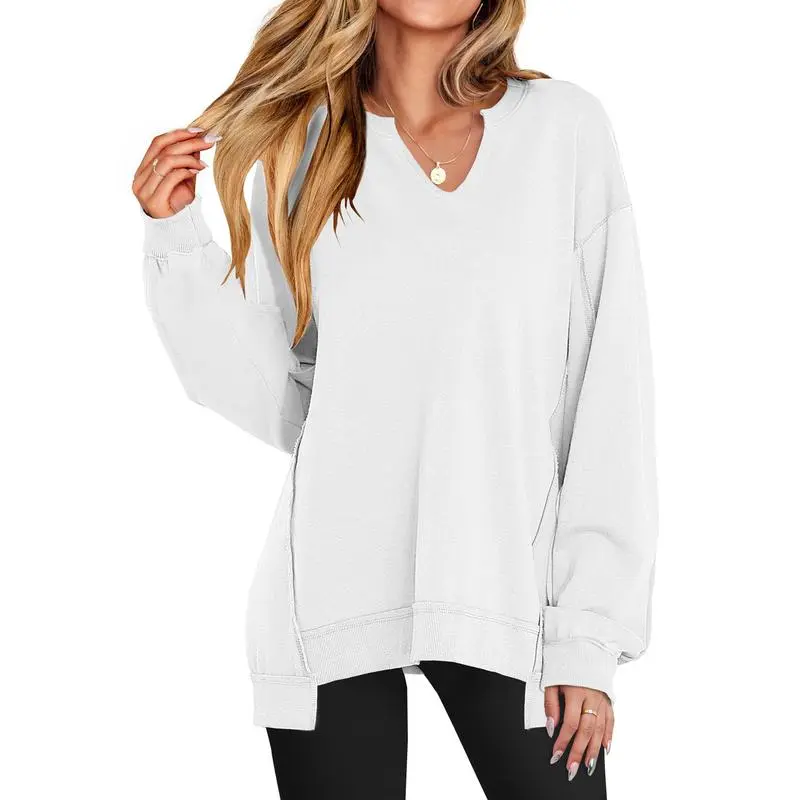 Women's Oversized Sweatshirt V Neck Long Sleeve Tunic Lightweight Pullover