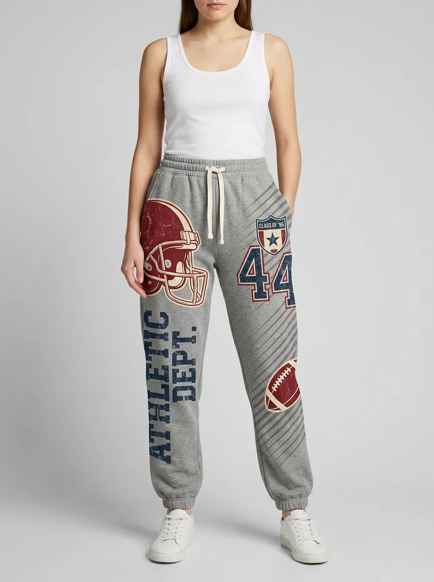 Women's American Football Lover Helmet Number Printed Sweatpants
