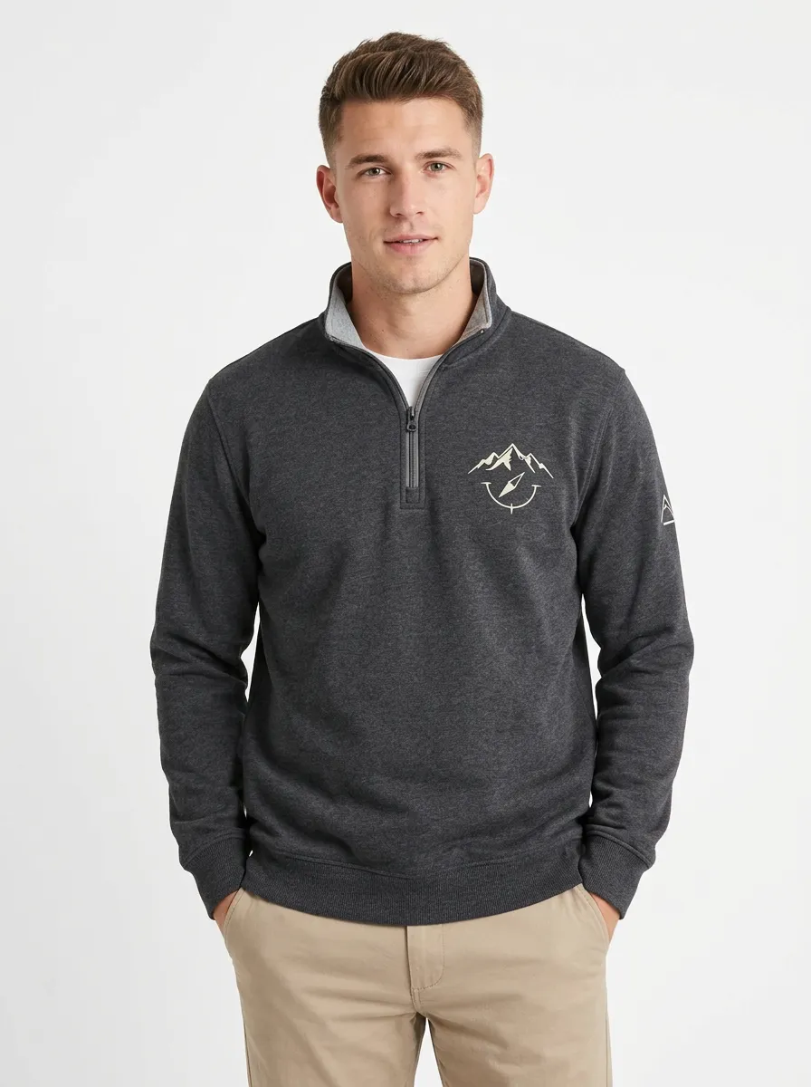 Men's Waypoint Outdoor Mountain Compass Graphic Quarter-Zip-Neck Sweatshirt