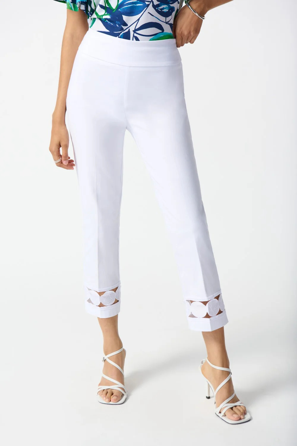 White Cropped Pants with Cut - Out Detail