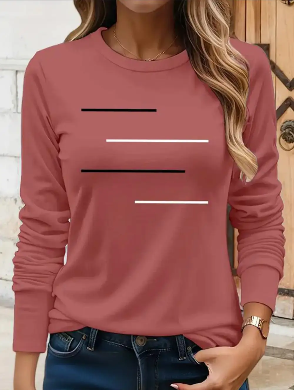 Round Neck Long-Sleeved Printed Tee