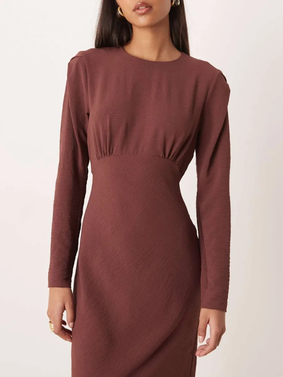 Ruched Waist Long Sleeve Dress