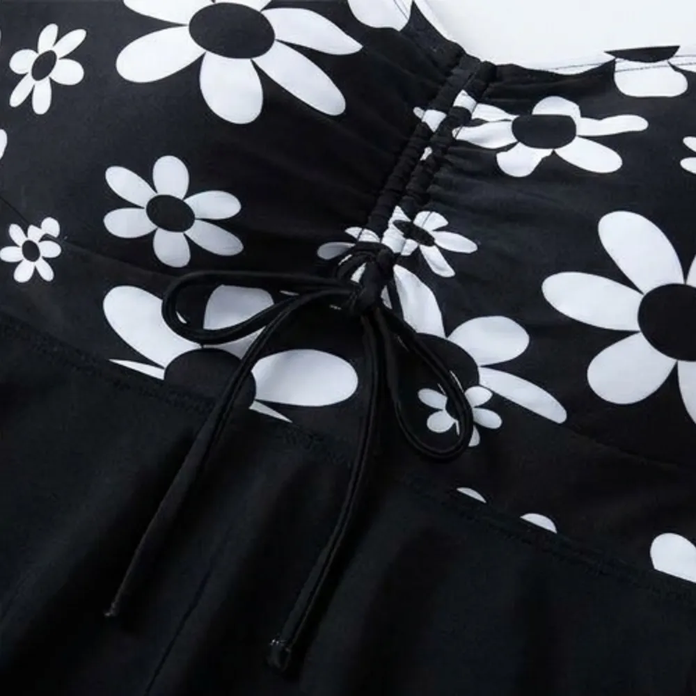 Floral Halter Swimdress With Skirted Hem