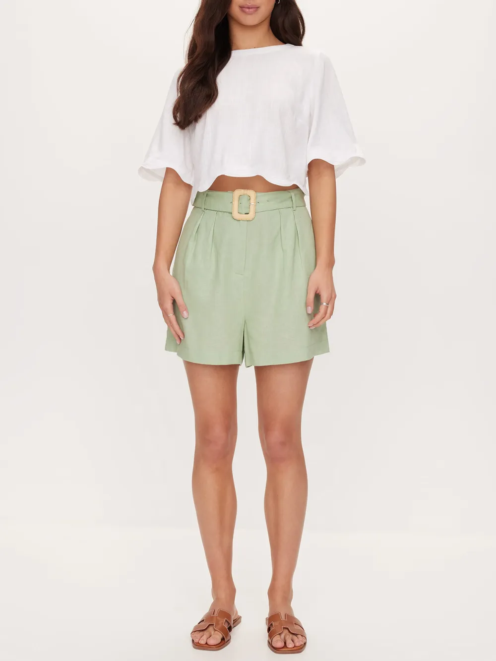 Linen Blend Belted Short