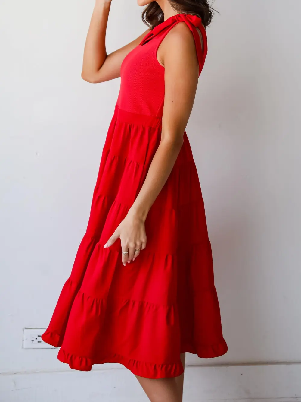 Red Tiered Midi Dress