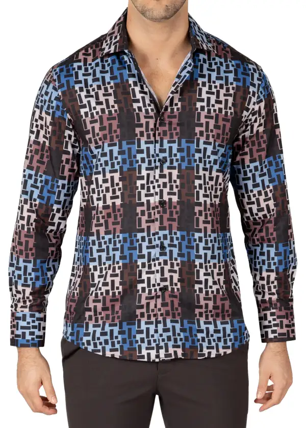 Neat Print Long Sleeve Button Shirt