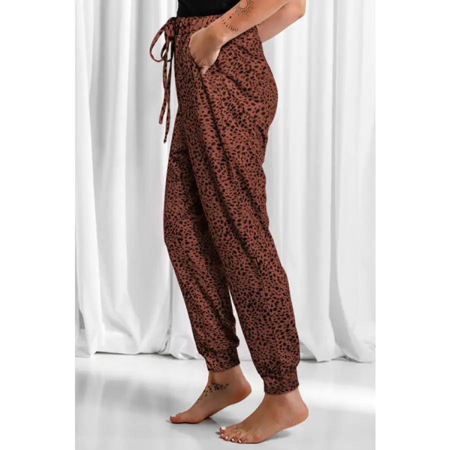 Full Size Leopard Drawstring Pocketed Pants