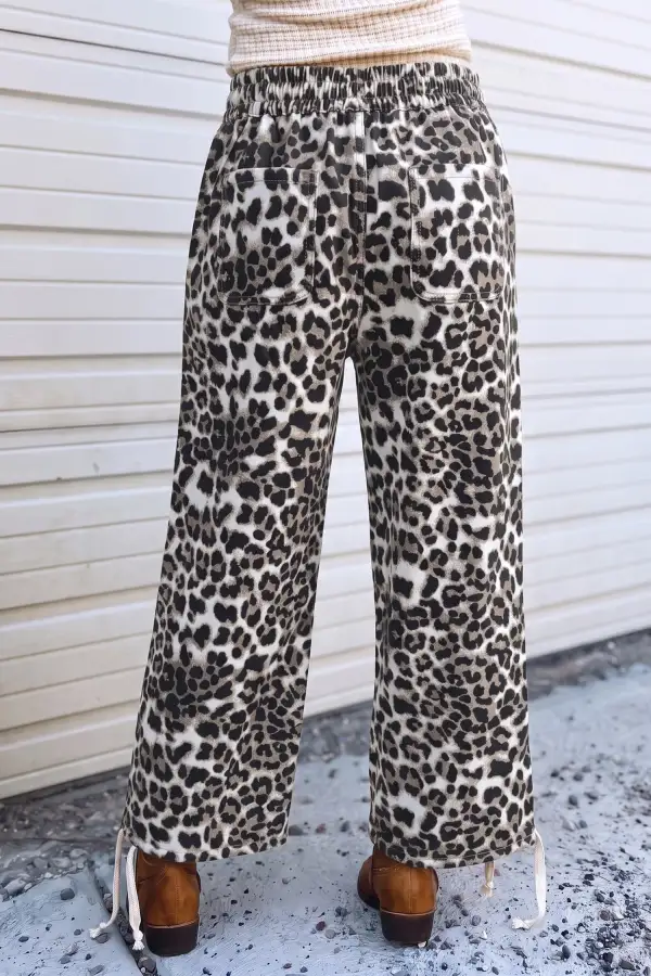 Drawstring Elastic-Waist Pocketed Leopard-Print Jogger