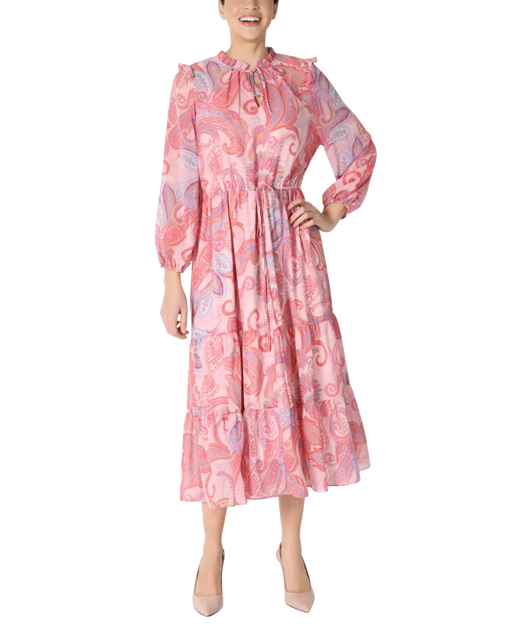 Paisley Chiffon Drawstring Dress
