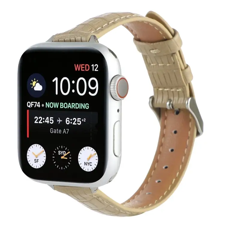 Slim Crocodile Leather Watch Band for Watch SE 44 mm - Khaki