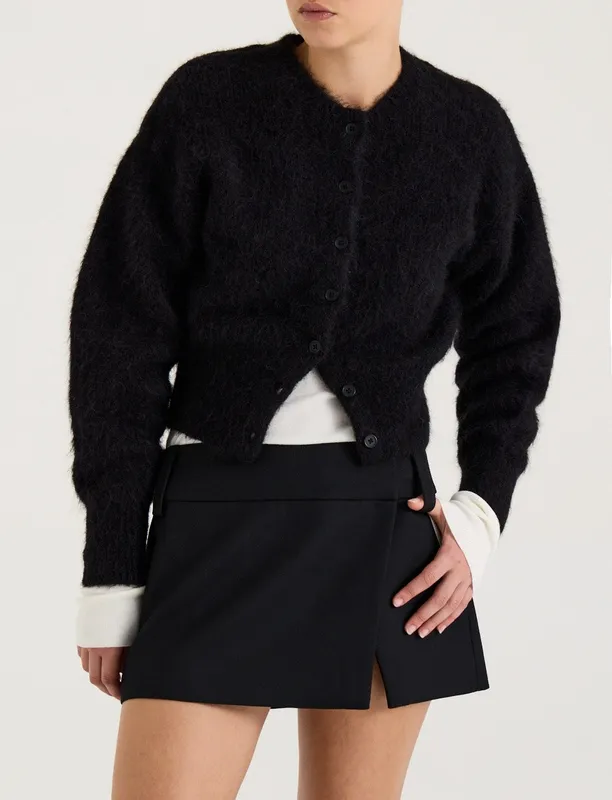 Black Low-Rise Twill Skirt