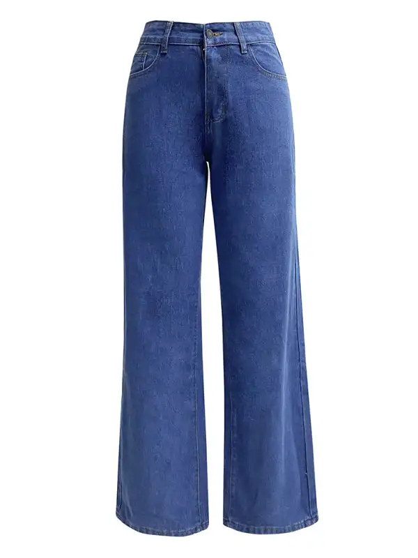 High Waist Straight Leg Washed Denim Jeans