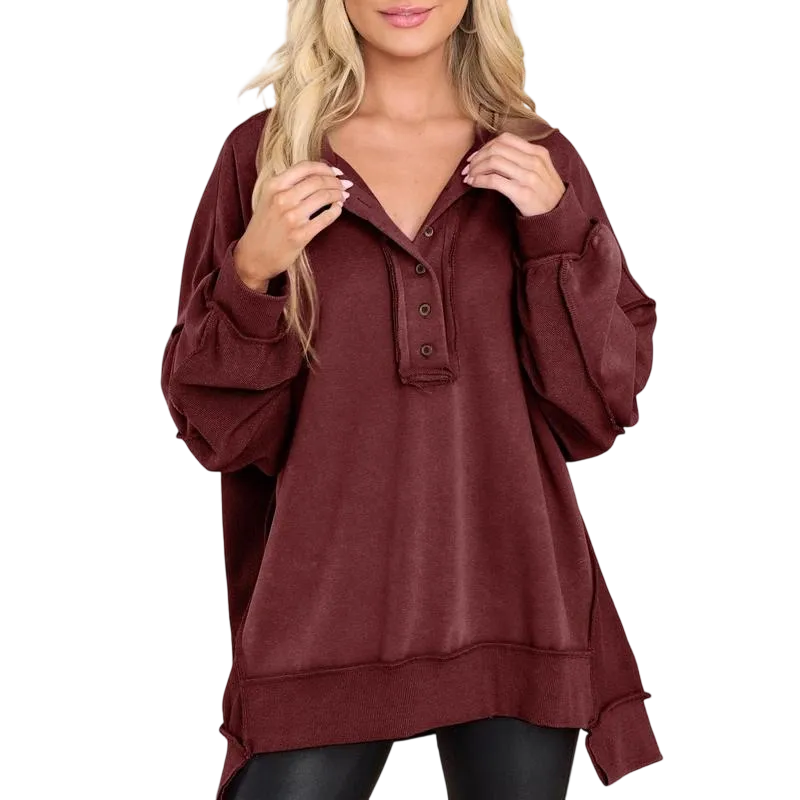 Women's Oversized Button Henley Sweatshirts