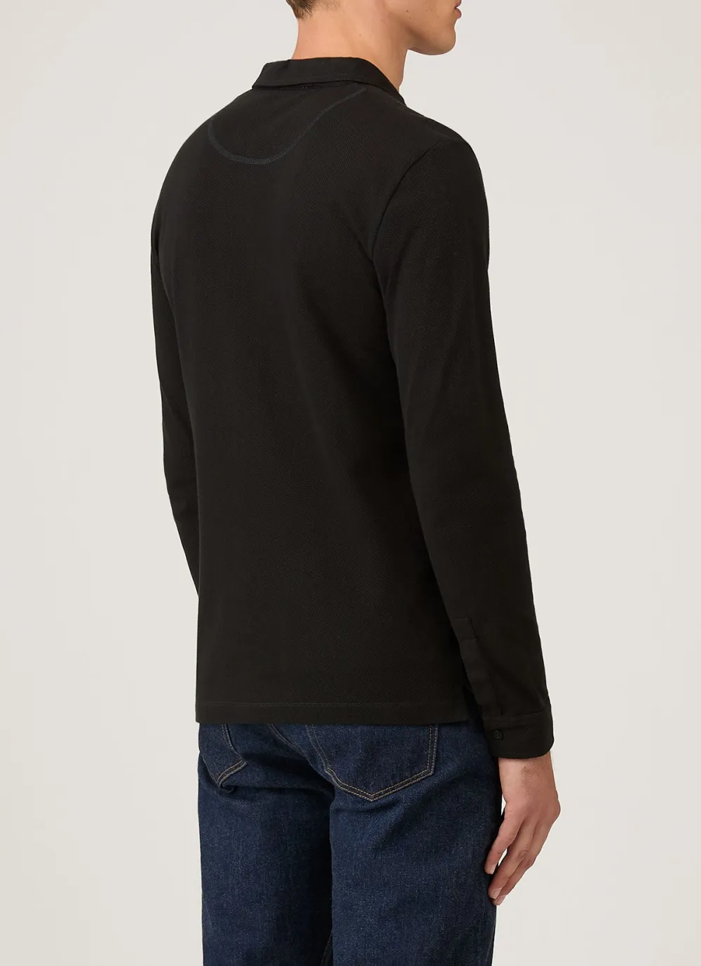 Understated Everyday Slim Fit Mesh Cotton Long Sleeve Polo Shirt