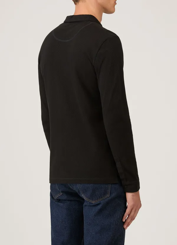 Understated Everyday Slim Fit Mesh Cotton Long Sleeve Polo Shirt