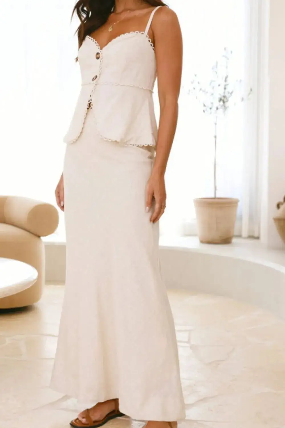 Button Front Lace Coordinated Set