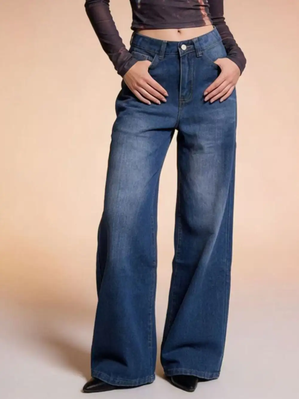 Balanced High Waist Wide Leg Denim Jeans