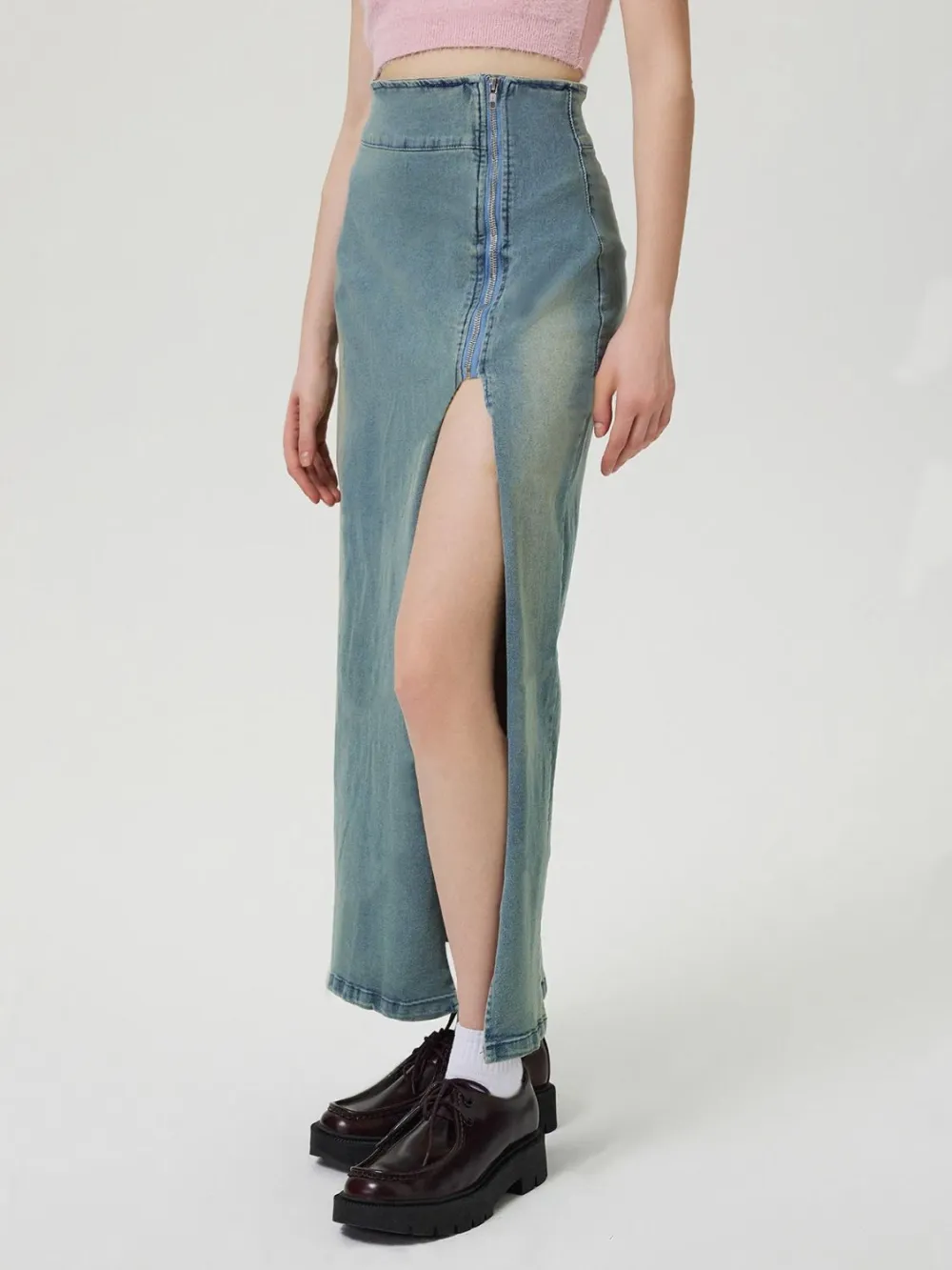 Loose Denim Cotton Blend Detail Skirt