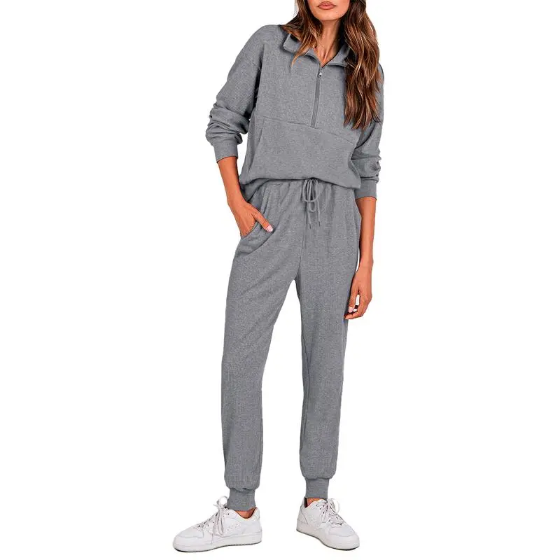 Women'S 2-Piece Sweatpants Set Long Sleeve Half Zip Pullover Sweatshirt & Joggers Pants Comfy Outfits Soft Tracksuit For Yoga Gym Activewear With Front Pocket & Elastic Waistband - Sweatsuit Loose