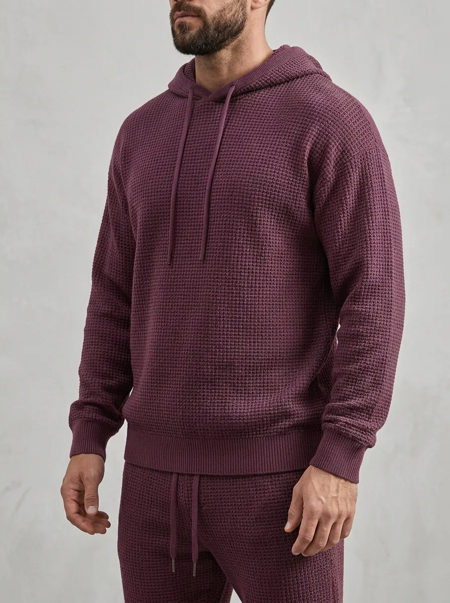 Waffle-Knit Men's Knit Hoodie Jogger Set