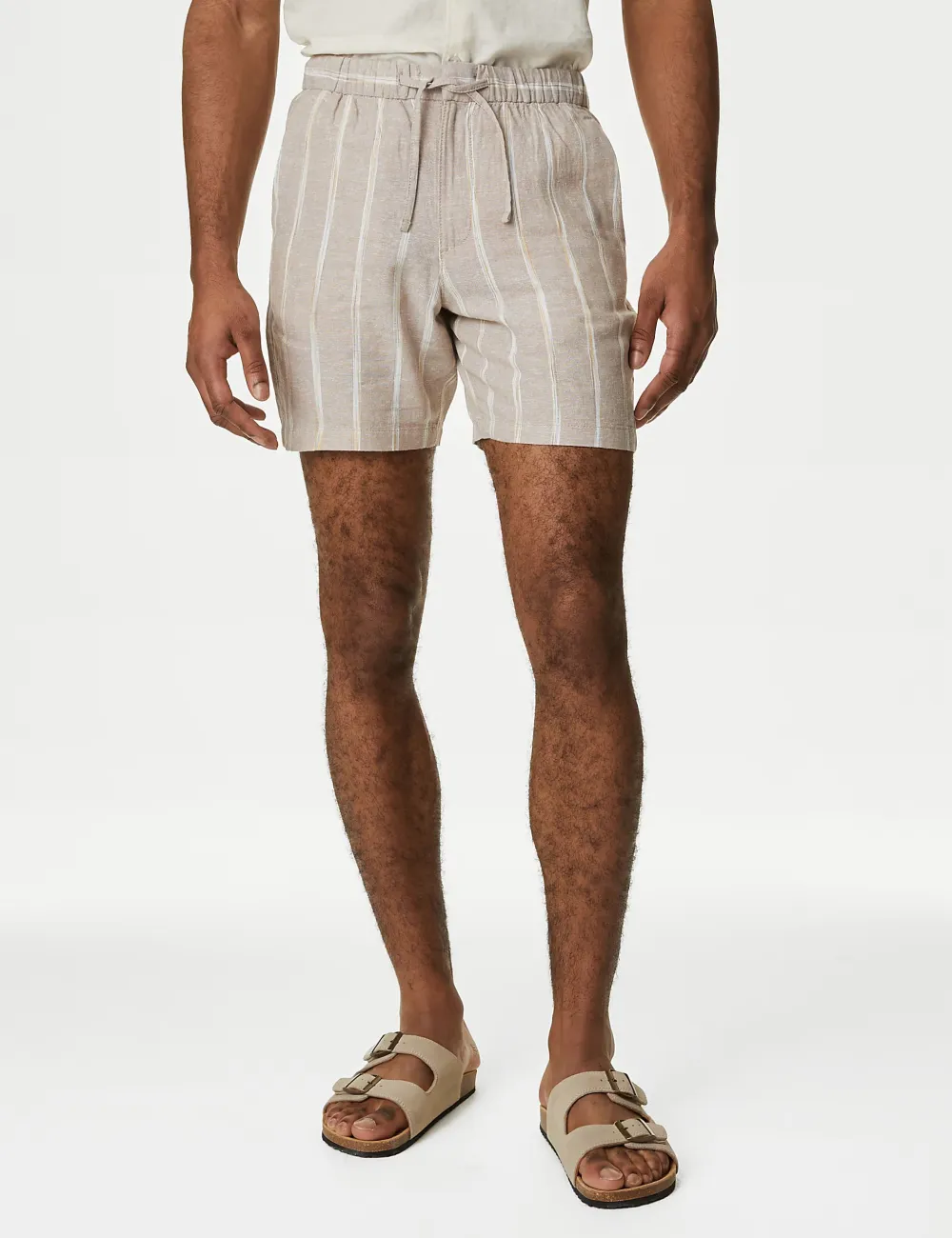 Linen Vertical Stripe Drawstring Shorts