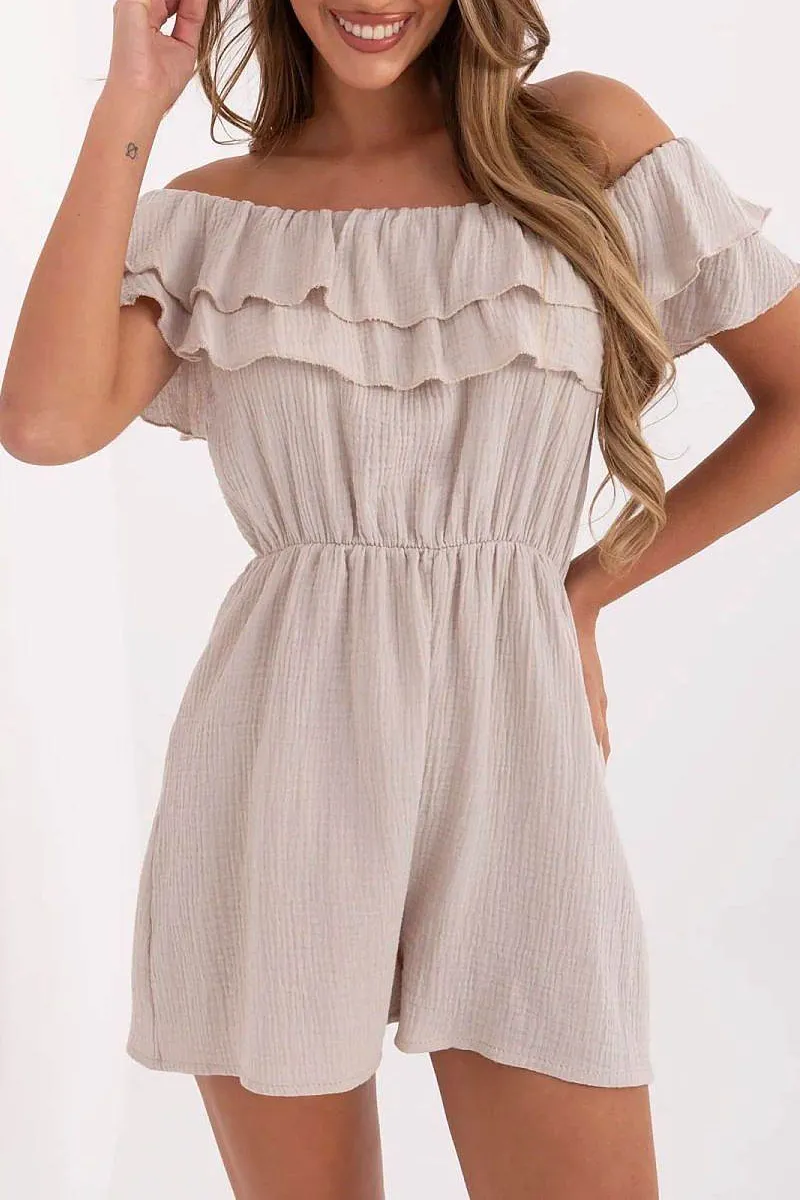 Lightweight Off Shoulder Ruffle Jumpsuit