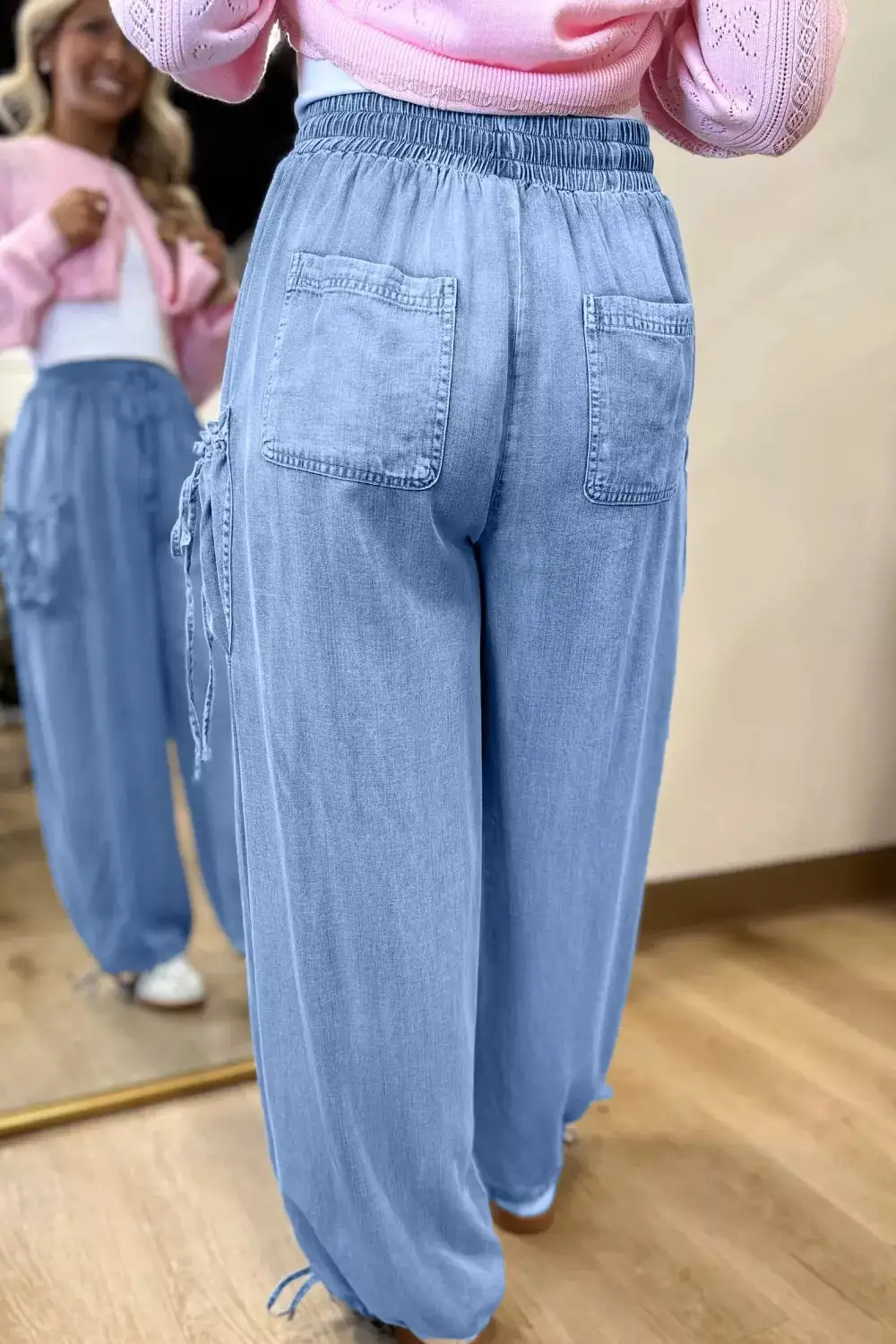 Loose Fit Drawstring Elastic Waist Denim Jeans
